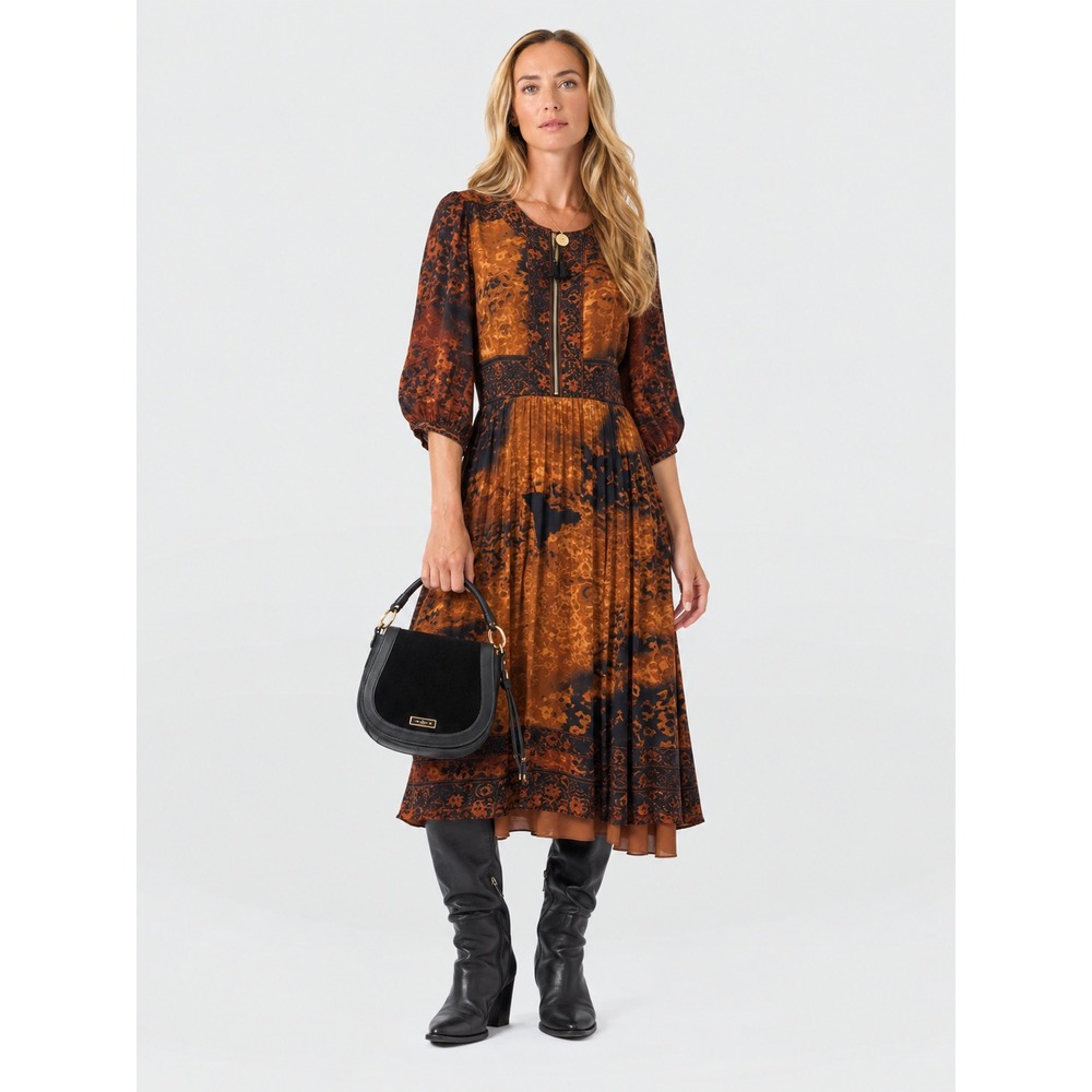 Soft Surroundings Midi Dress NWT Sz 6 Rust Batik Boho Print Western Fall Earthy